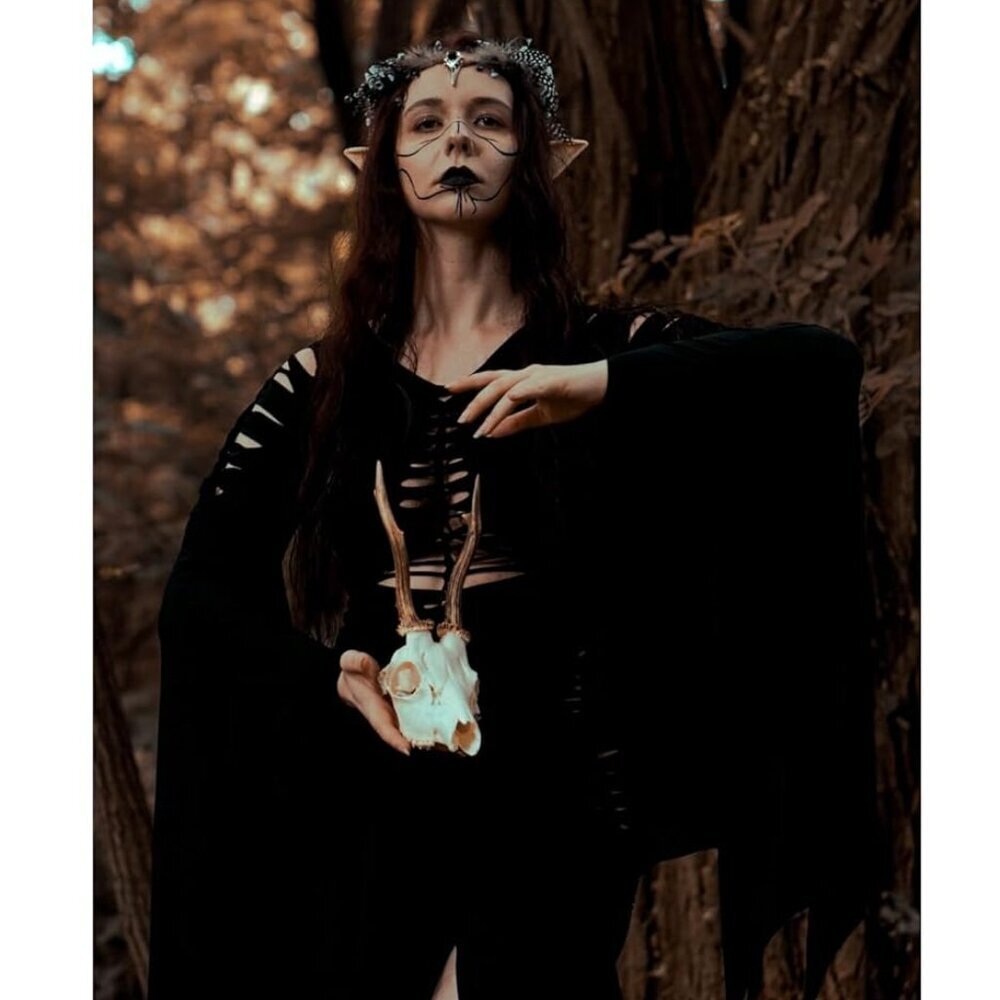 Black Feather Elf Crown Gothic Fairy Tiara for Women Girls Mardi Gras Cosplay - Picture 3 of 9